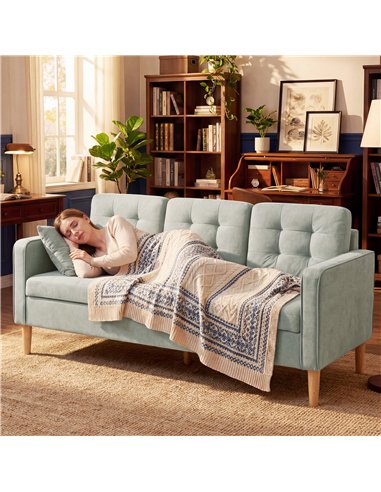 HOMCOM 3 Seater Sofa, 169cm Couch with Hidden Storage, Wood Legs, Light Grey