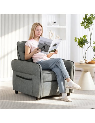 HOMCOM Accent Chair, Faux Leather Armchair - Grey
