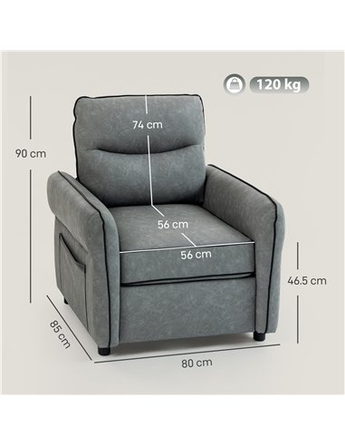 HOMCOM Accent Chair, Faux Leather Armchair - Grey