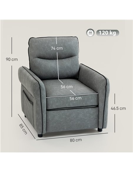 HOMCOM Accent Chair, Faux Leather Armchair - Grey - pic 192129 | FastDaddyshop