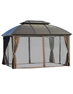 Outsunny 3.65x3m Hardtop Gazebo with Aluminum Alloy Frame, Double Roof, Brown