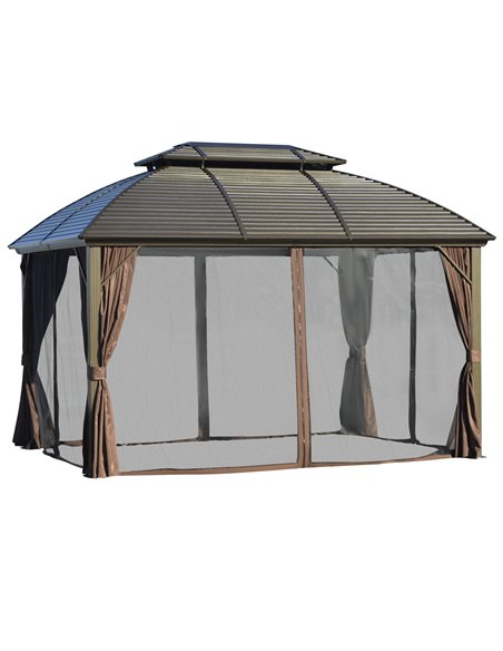 Outsunny 3.65x3m Hardtop Gazebo with Aluminum Alloy Frame, Double Roof, Brown - pic 19213 | FastDaddyshop