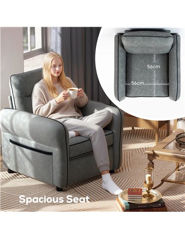 HOMCOM Accent Chair, Faux Leather Armchair - Grey