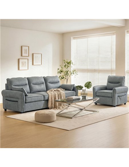 HOMCOM Accent Chair, Faux Leather Armchair - Grey - pic 192134 | FastDaddyshop