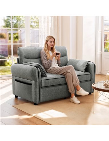 HOMCOM 2 Seater Sofa, Faux Leather Loveseat - Grey