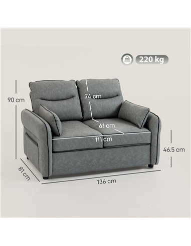 HOMCOM 2 Seater Sofa, Faux Leather Loveseat - Grey