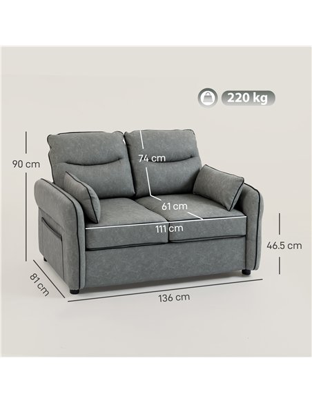 HOMCOM 2 Seater Sofa, Faux Leather Loveseat - Grey - pic 192138 | FastDaddyshop