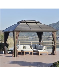 Outsunny 3.65x3m Hardtop Gazebo with Aluminum Alloy Frame, Double Roof, Brown 2