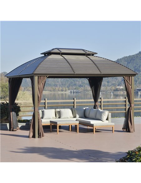 Outsunny 3.65x3m Hardtop Gazebo with Aluminum Alloy Frame, Double Roof, Brown - pic 19214 | FastDaddyshop