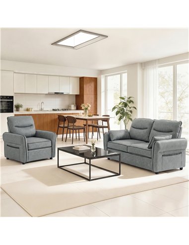 HOMCOM 2 Seater Sofa, Faux Leather Loveseat - Grey