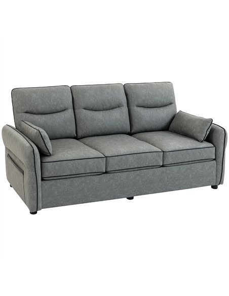 HOMCOM 3 Seater Sofa, Faux Leather Couch - Grey - pic 192145 | FastDaddyshop