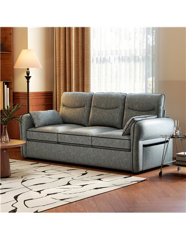 HOMCOM 3 Seater Sofa, Faux Leather Couch - Grey