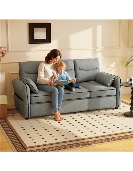 HOMCOM 3 Seater Sofa, Faux Leather Couch - Grey - pic 192147 | FastDaddyshop
