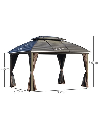 Outsunny 3.65x3m Hardtop Gazebo with Aluminum Alloy Frame, Double Roof, Brown