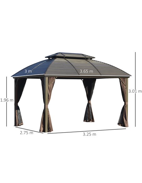 Outsunny 3.65x3m Hardtop Gazebo with Aluminum Alloy Frame, Double Roof, Brown - pic 19215 | FastDaddyshop