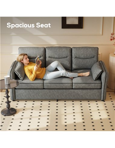 HOMCOM 3 Seater Sofa, Faux Leather Couch - Grey
