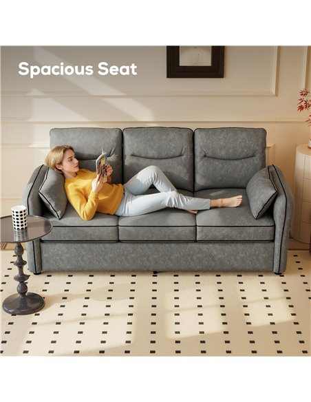 HOMCOM 3 Seater Sofa, Faux Leather Couch - Grey - pic 192150 | FastDaddyshop