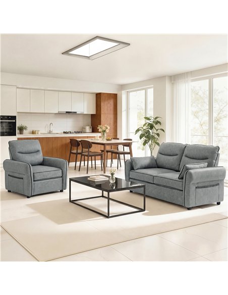 HOMCOM 3 Seater Sofa, Faux Leather Couch - Grey - pic 192151 | FastDaddyshop