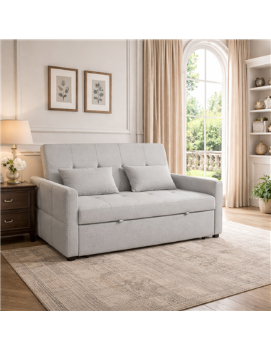 HOMCOM Three-Way Two-Seater Sofa Bed - Light Grey