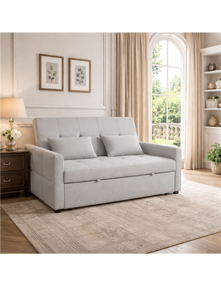 HOMCOM Three-Way Two-Seater Sofa Bed - Light Grey - pic 192155 | FastDaddyshop