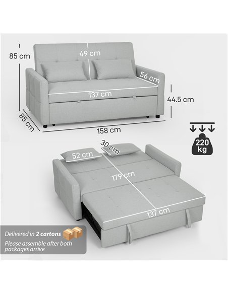 HOMCOM Three-Way Two-Seater Sofa Bed - Light Grey - pic 192157 | FastDaddyshop