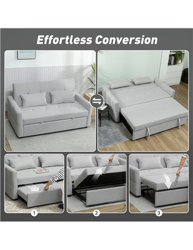 HOMCOM Three-Way Two-Seater Sofa Bed - Light Grey
