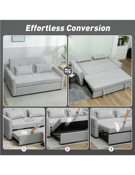 HOMCOM Three-Way Two-Seater Sofa Bed - Light Grey - pic 192158 | FastDaddyshop
