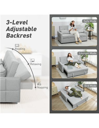 HOMCOM Three-Way Two-Seater Sofa Bed - Light Grey