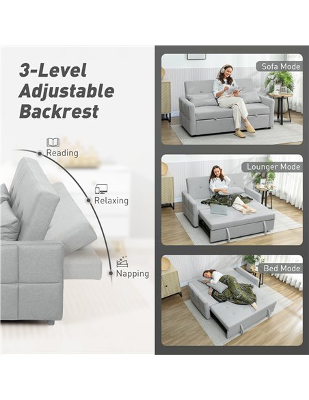 HOMCOM Three-Way Two-Seater Sofa Bed - Light Grey - pic 192159 | FastDaddyshop