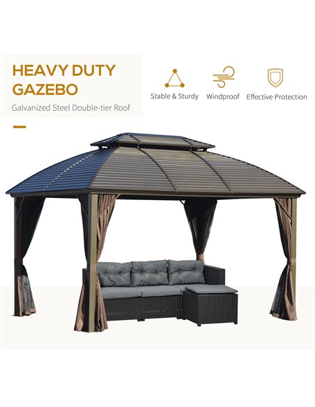 Outsunny 3.65x3m Hardtop Gazebo with Aluminum Alloy Frame, Double Roof, Brown - pic 19216 | FastDaddyshop