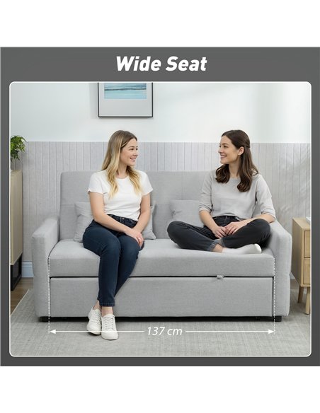 HOMCOM Three-Way Two-Seater Sofa Bed - Light Grey - pic 192161 | FastDaddyshop