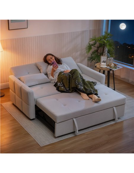 HOMCOM Three-Way Two-Seater Sofa Bed - Light Grey - pic 192162 | FastDaddyshop