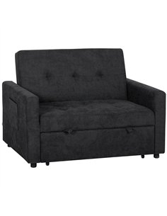 HOMCOM Loveseat Sofa Bed, Convertible Bed Settee with 2 Pillows, Side Pockets, Black