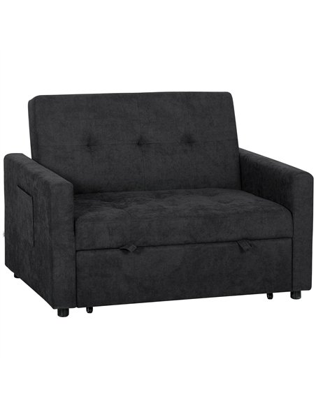 HOMCOM Loveseat Sofa Bed, Convertible Bed Settee with 2 Pillows, Side Pockets, Black - pic 192163 | FastDaddyshop