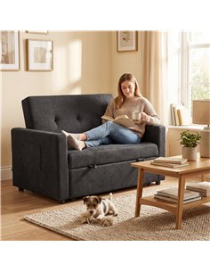 HOMCOM Loveseat Sofa Bed, Convertible Bed Settee with 2 Pillows, Side Pockets, Black 2
