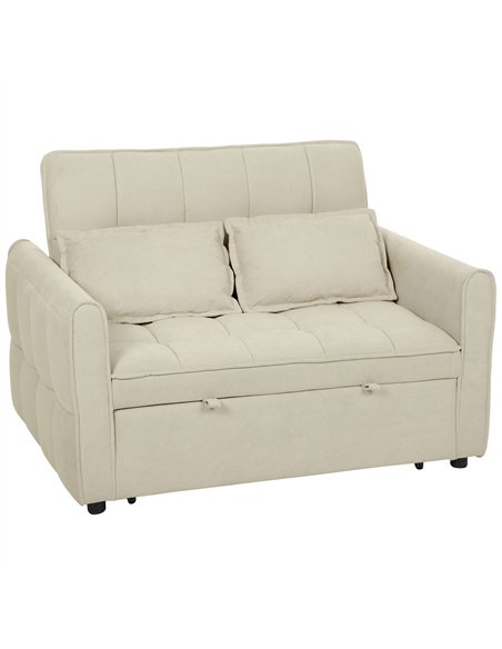 HOMCOM 2 Seater Sofa Bed, 3-in-1 Convertible Sleeper Sofa with Click-clack Adjustable Backrest and 2 Pillows, Light Brown - pic 192172 | FastDaddyshop