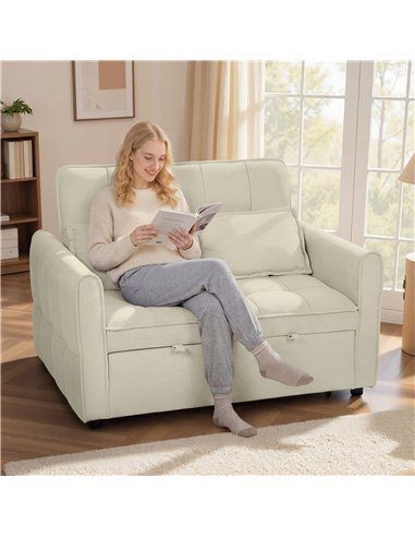 HOMCOM 2 Seater Sofa Bed, 3-in-1 Convertible Sleeper Sofa with Click-clack Adjustable Backrest and 2 Pillows, Light Brown