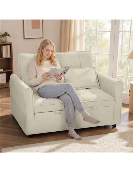 HOMCOM 2 Seater Sofa Bed, 3-in-1 Convertible Sleeper Sofa with Click-clack Adjustable Backrest and 2 Pillows, Light Brown - pic 192173 | FastDaddyshop