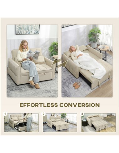 HOMCOM 2 Seater Sofa Bed, 3-in-1 Convertible Sleeper Sofa with Click-clack Adjustable Backrest and 2 Pillows, Light Brown