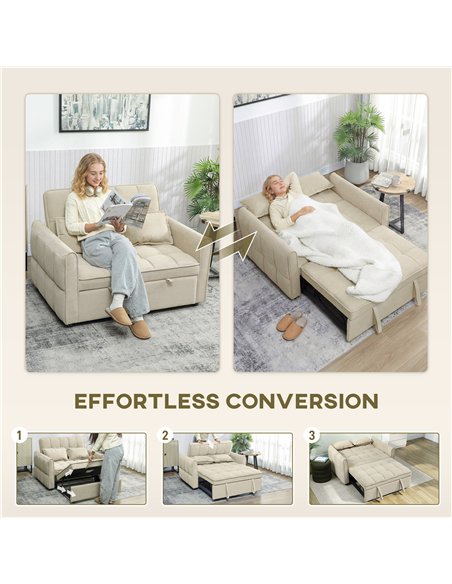 HOMCOM 2 Seater Sofa Bed, 3-in-1 Convertible Sleeper Sofa with Click-clack Adjustable Backrest and 2 Pillows, Light Brown - pic 192175 | FastDaddyshop