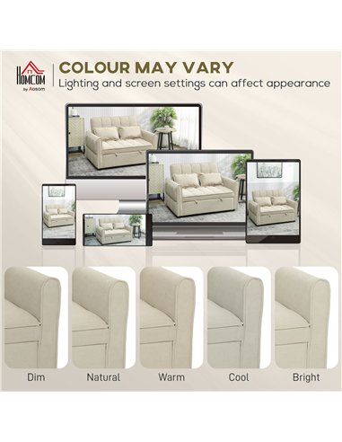 HOMCOM 2 Seater Sofa Bed, 3-in-1 Convertible Sleeper Sofa with Click-clack Adjustable Backrest and 2 Pillows, Light Brown