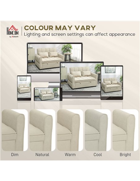 HOMCOM 2 Seater Sofa Bed, 3-in-1 Convertible Sleeper Sofa with Click-clack Adjustable Backrest and 2 Pillows, Light Brown - pic 192178 | FastDaddyshop