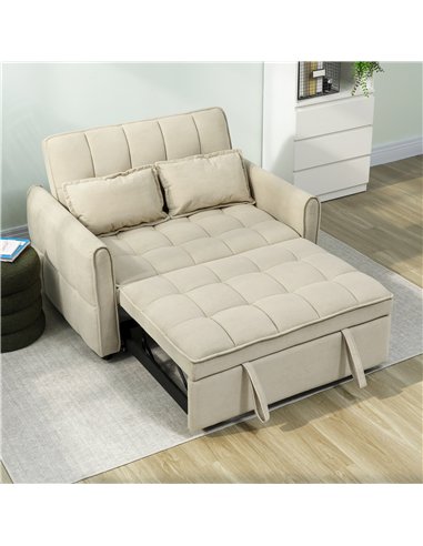 HOMCOM 2 Seater Sofa Bed, 3-in-1 Convertible Sleeper Sofa with Click-clack Adjustable Backrest and 2 Pillows, Light Brown