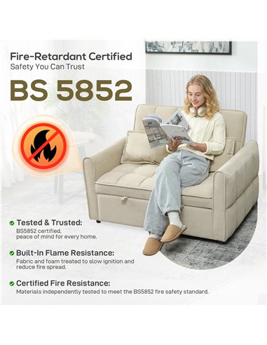HOMCOM 2 Seater Sofa Bed, 3-in-1 Convertible Sleeper Sofa with Click-clack Adjustable Backrest and 2 Pillows, Light Brown