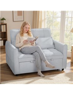 HOMCOM 2 Seater Sofa Bed, 3-in-1 Convertible Sleeper Sofa with Click-clack Adjustable Backrest and 2 Pillows, Light Grey 2