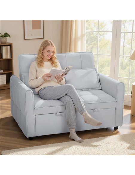 HOMCOM 2 Seater Sofa Bed, 3-in-1 Convertible Sleeper Sofa with Click-clack Adjustable Backrest and 2 Pillows, Light Grey - pic 192182 | FastDaddyshop