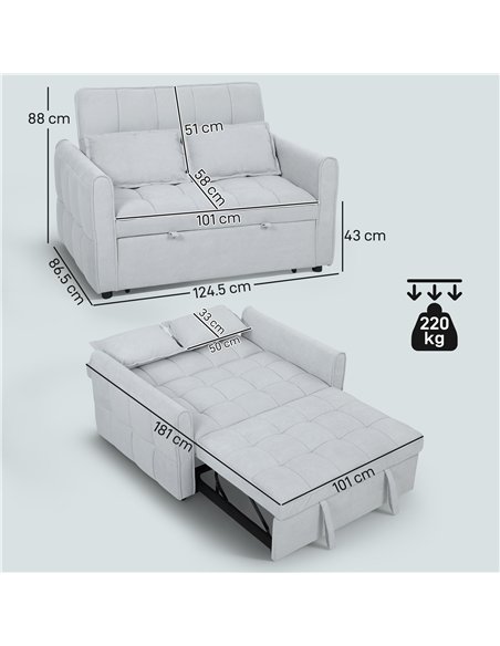 HOMCOM 2 Seater Sofa Bed, 3-in-1 Convertible Sleeper Sofa with Click-clack Adjustable Backrest and 2 Pillows, Light Grey - pic 192183 | FastDaddyshop