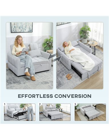 HOMCOM 2 Seater Sofa Bed, 3-in-1 Convertible Sleeper Sofa with Click-clack Adjustable Backrest and 2 Pillows, Light Grey