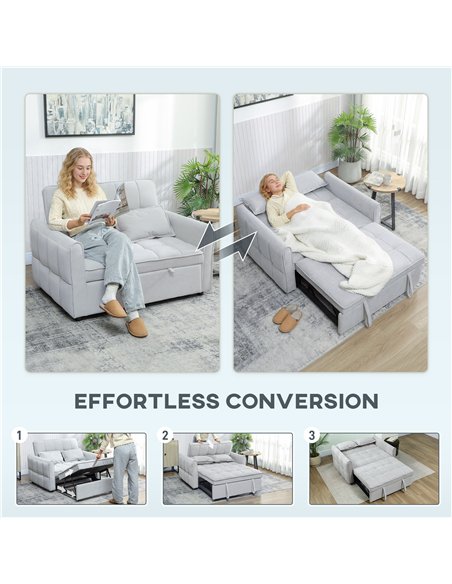 HOMCOM 2 Seater Sofa Bed, 3-in-1 Convertible Sleeper Sofa with Click-clack Adjustable Backrest and 2 Pillows, Light Grey - pic 192184 | FastDaddyshop