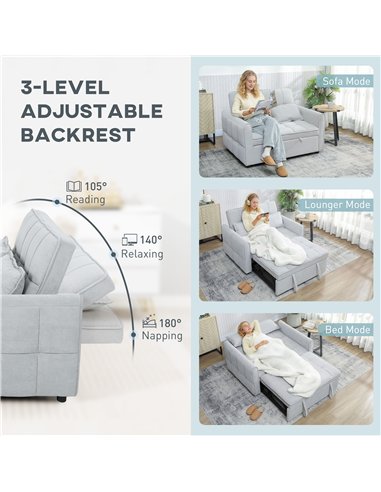 HOMCOM 2 Seater Sofa Bed, 3-in-1 Convertible Sleeper Sofa with Click-clack Adjustable Backrest and 2 Pillows, Light Grey